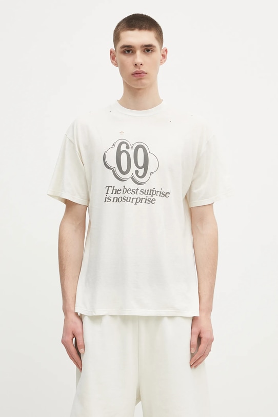 Βαμβακερό μπλουζάκι Aries Destroyed 69 SS Tee στάμπα μπεζ AR6006903