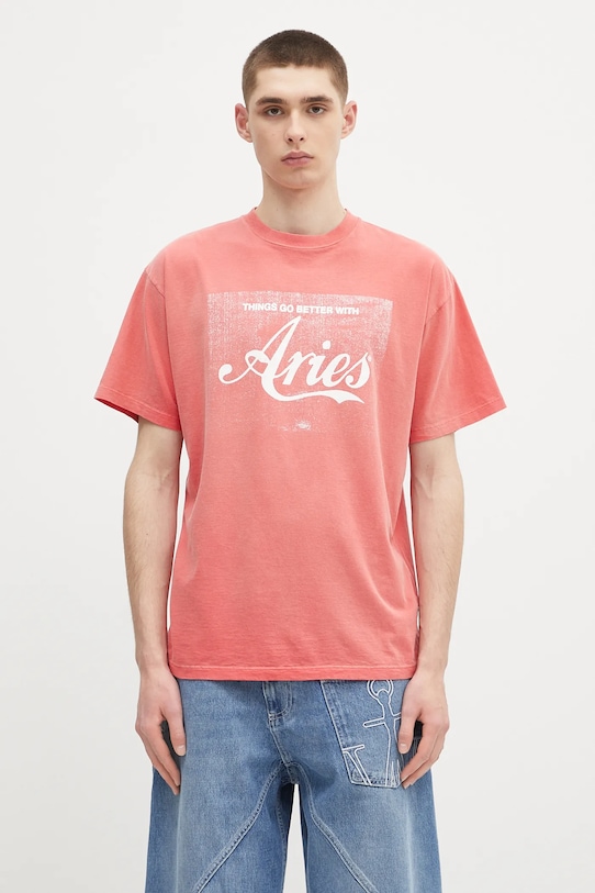 Aries tricou din bumbac Sunbleached Cola SS Tee print rosu AR6262203
