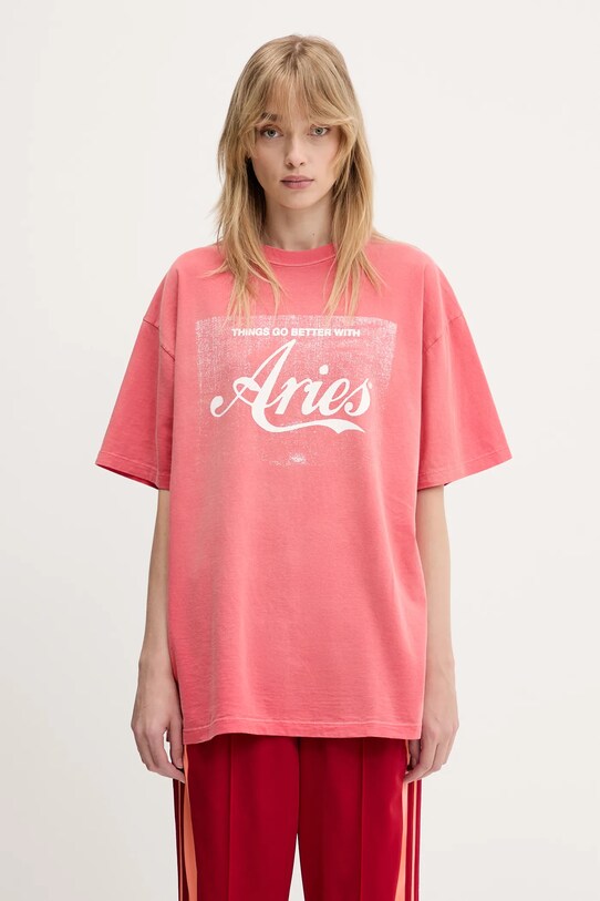 Aries t-shirt in cotone Sunbleached Cola SS Tee AR6262203 rosso SS25