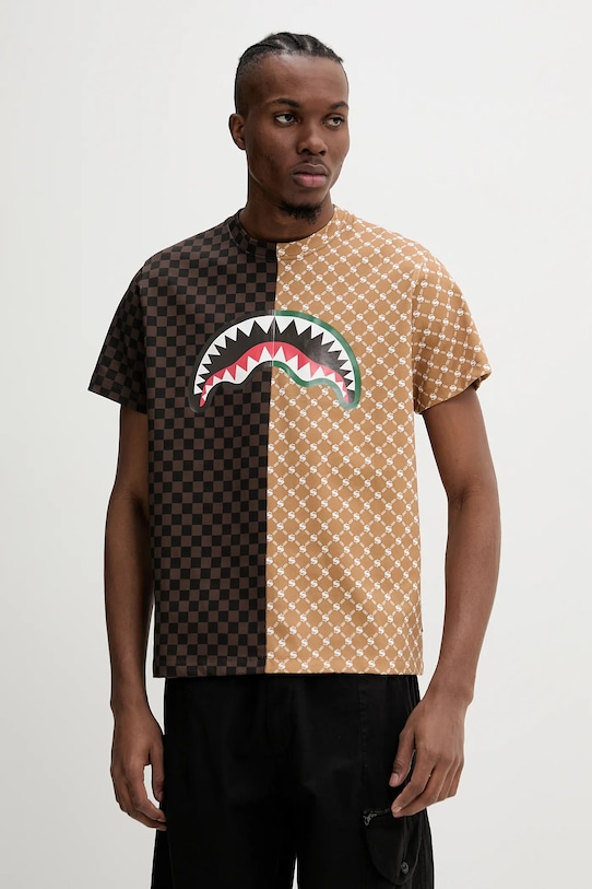Sprayground t-shirt bawełniany SP763 brązowy SS25