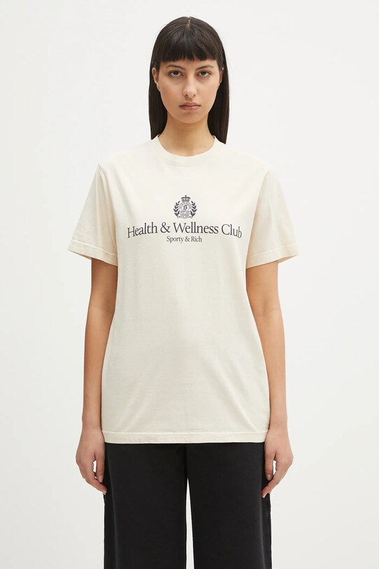 Sporty & Rich t-shirt bawełniany H&W Crest TO043606241CR01 beżowy SS25