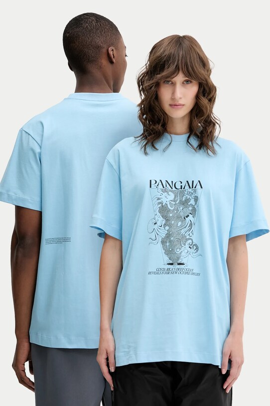 Bavlněné tričko Pangaia kulatý modrá 10002436