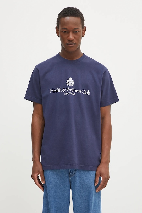 Sporty & Rich t-shirt bawełniany H&W Crest nadruk granatowy TO043612241BL106