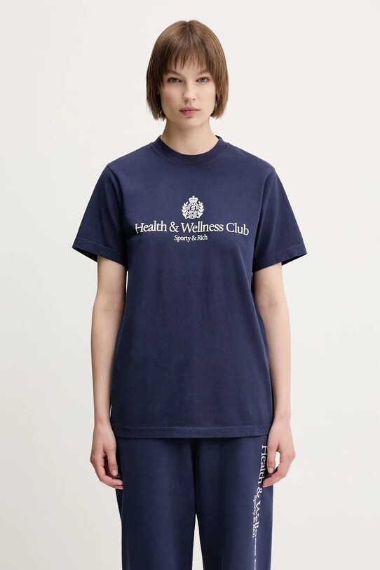 Sporty & Rich cotton t-shirt H&W Crest TO043612241BL106 navy SS25