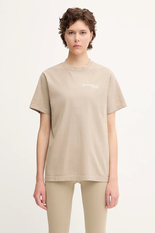 Sporty & Rich t-shirt bawełniany Hwcny TO043622016GY15 beżowy SS25