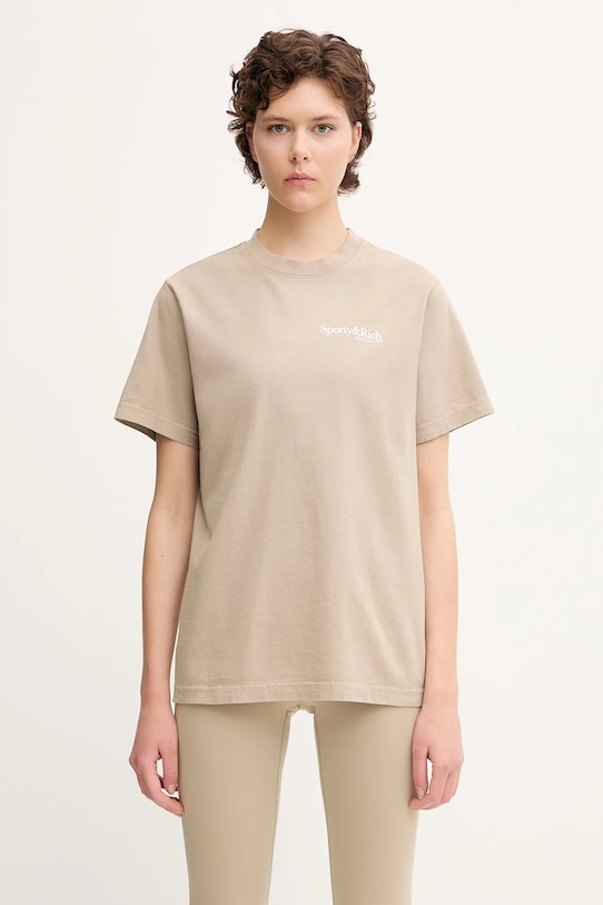 Sporty & Rich t-shirt bawełniany Hwcny TO043622016GY15 beżowy SS25