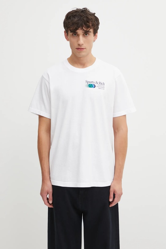 Sporty & Rich t-shirt bawełniany Invitational wzorzyste biały TO043621168WH01