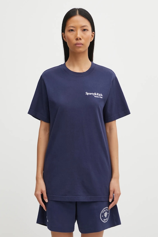 Sporty & Rich t-shirt bawełniany Play Tennis TO043621425BL106 granatowy AW25