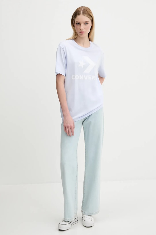 Ρούχα Βαμβακερό μπλουζάκι Converse 10025458.A42 μπλε