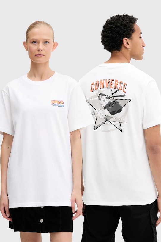 Converse tricou din bumbac Converse x NARUTO print alb 10028746.A01