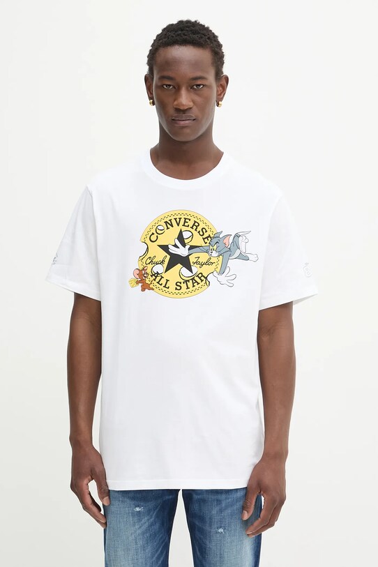 Converse t-shirt bawełniany Converse x Tom & Jerry nadruk biały 10028754.A01
