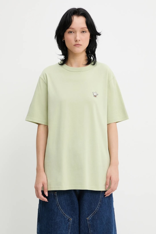 Café Kitsuné t-shirt bawełniany Barista Fox Patch Relax CKNU00102KJ7014 zielony SS25