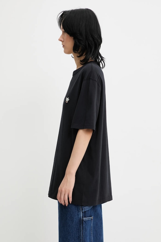 Café Kitsuné t-shirt bawełniany Barista Fox Patch Relax czarny CKNU00102KJ7014