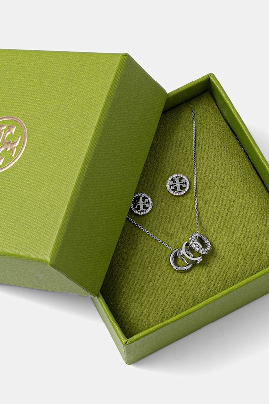 Náhrdelník a náušnice Tory Burch Miller Pave 177663.042 strieborná