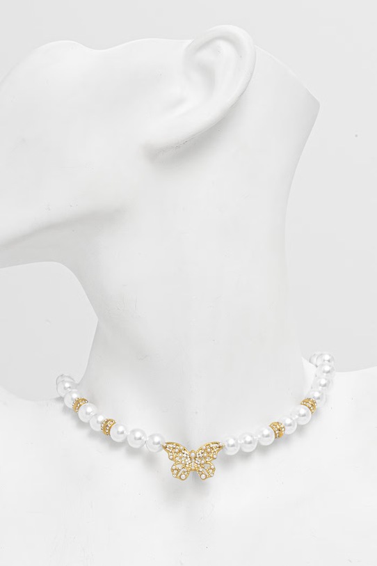 Guess naszyjnik damski ze stali nierdzewnej BORBOLETA JUBN06.120JW biały SS26