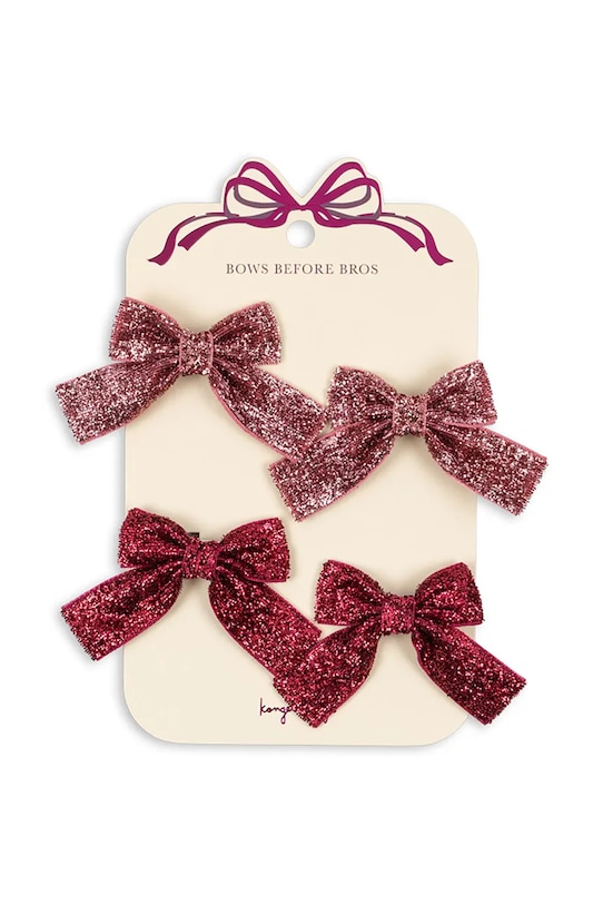 Konges Sløjd spinki do włosów dziecięce GLITTER BOW HAIR CLIPS 4-pack bordowy KS104615.PPY2