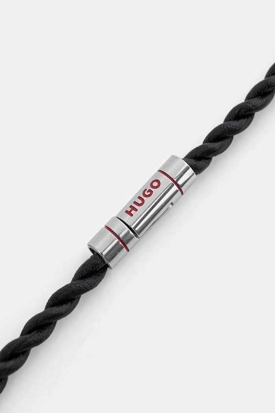 Δερμάτινο βραχιόλι HUGO 50552596 μαύρο SS26