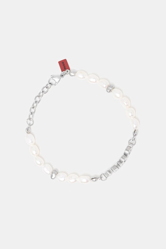 HUGO Braccialetto da uomo madreperla E-SHELLBEADS2-BRA argento 50552604