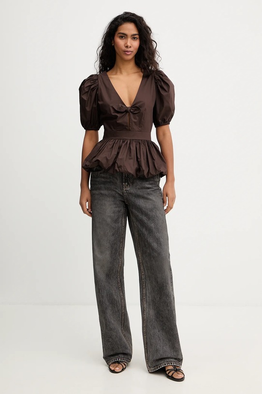 Rotate bluzka bawełniana 1151121667 brązowy SS26