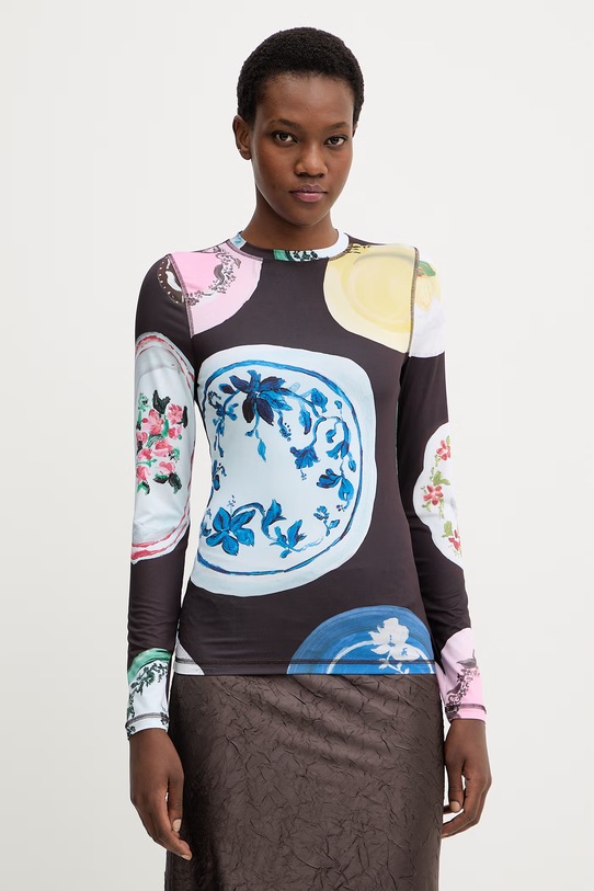 Tričko s dlhým rukávom Stine Goya slim hnedá SG.SS26.T007.2244