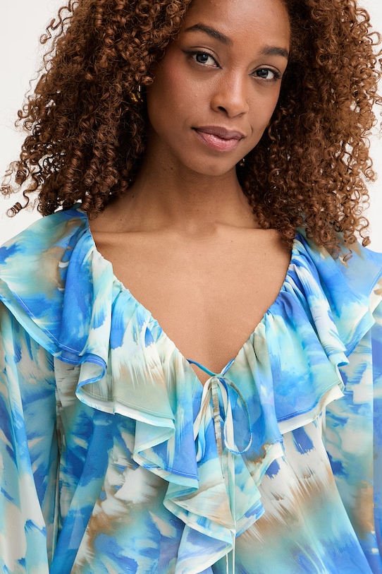 Marciano by Guess bluzka z falbanką damska ADELA niebieski G6GH04.W1795