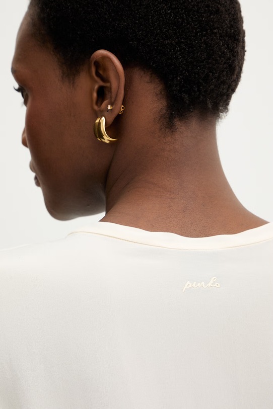 Μεταξωτή μπλούζα Pinko 106195.A2T7 μπεζ