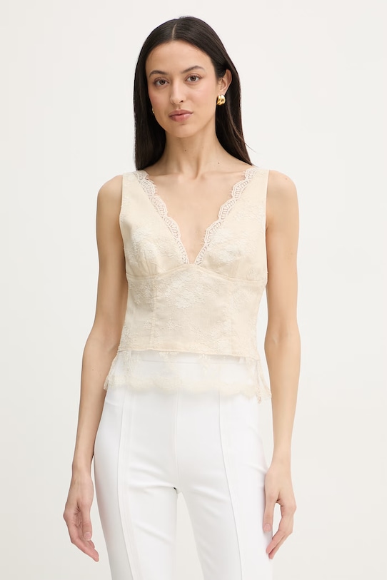 Pinko top za žene od lana bež 106571.A374