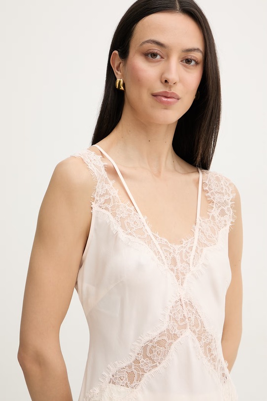 Pinko блузка на беретелях жіноча віскозна бежевий 106623.A385