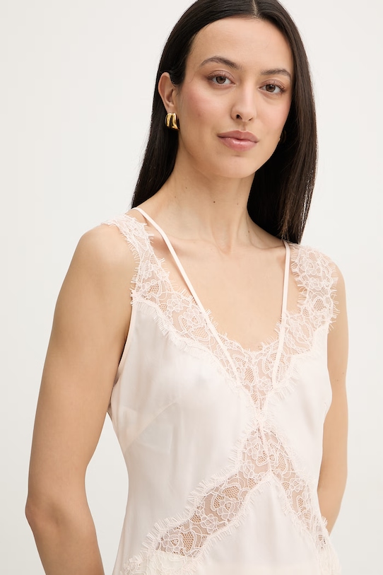 Pinko блузка на беретелях жіноча віскозна бежевий 106623.A385