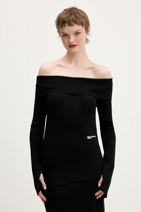 Пуловер Karl Lagerfeld Jeans голи рамене черен B1W18028