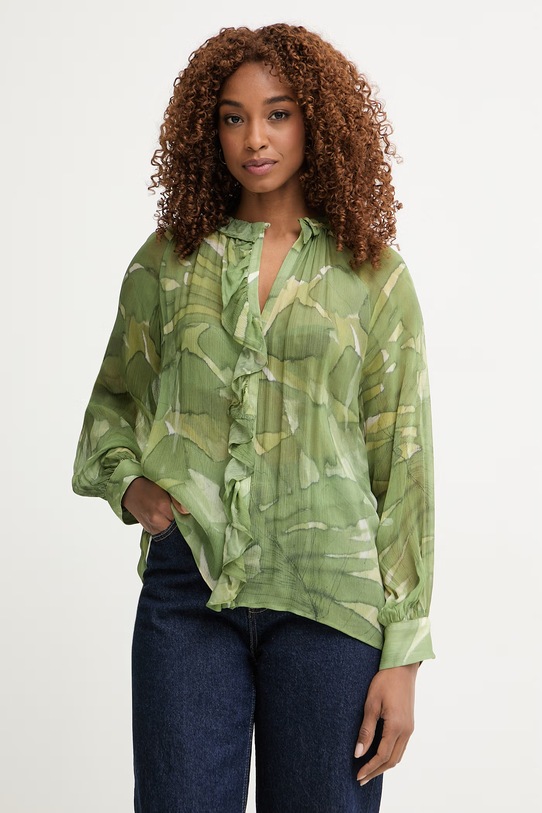 Pedro del Hierro bluzka z falbanką damska z wiskozy zielony 6633449