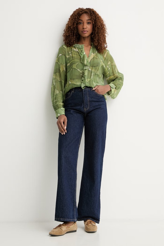 Pedro del Hierro bluzka z falbanką damska z wiskozy 6633449 zielony SS26