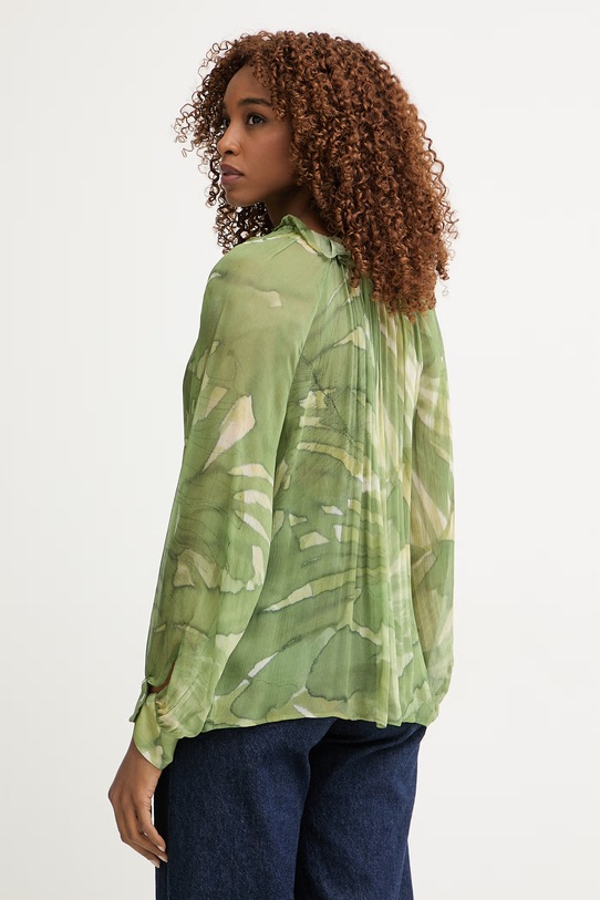 Odzież Pedro del Hierro bluzka z falbanką damska z wiskozy 6633449 zielony