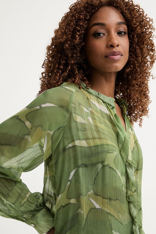 Pedro del Hierro bluzka z falbanką damska z wiskozy zielony 6633449