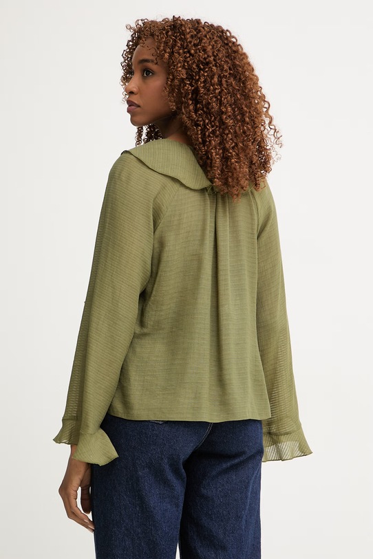 Odzież Pedro del Hierro bluzka z falbanką damska z wiskozą 6633455 zielony