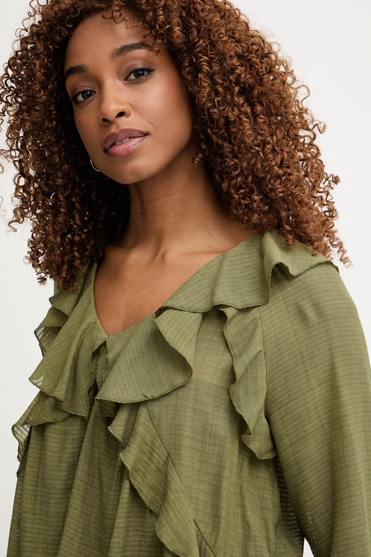 Pedro del Hierro bluzka z falbanką damska z wiskozą zielony 6633455