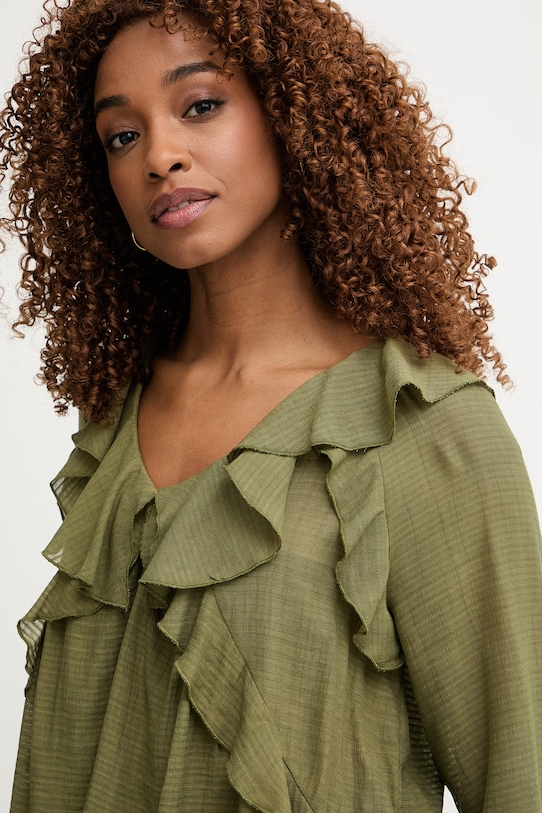 Pedro del Hierro bluzka z falbanką damska z wiskozą zielony 6633455