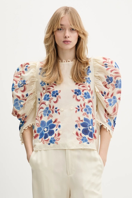 Farm Rio bluzka bawełniana nadruk beżowy 344127
