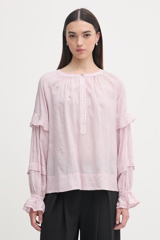 Mos Mosh bluzka koszulowa damska z wiskozy Jorun różowy 176760