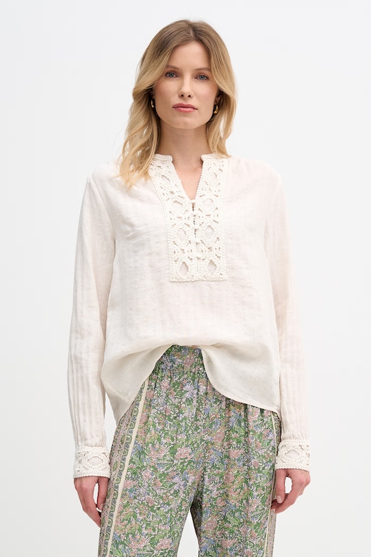 Mos Mosh bluzka damska z lnem Evanda beżowy 176870