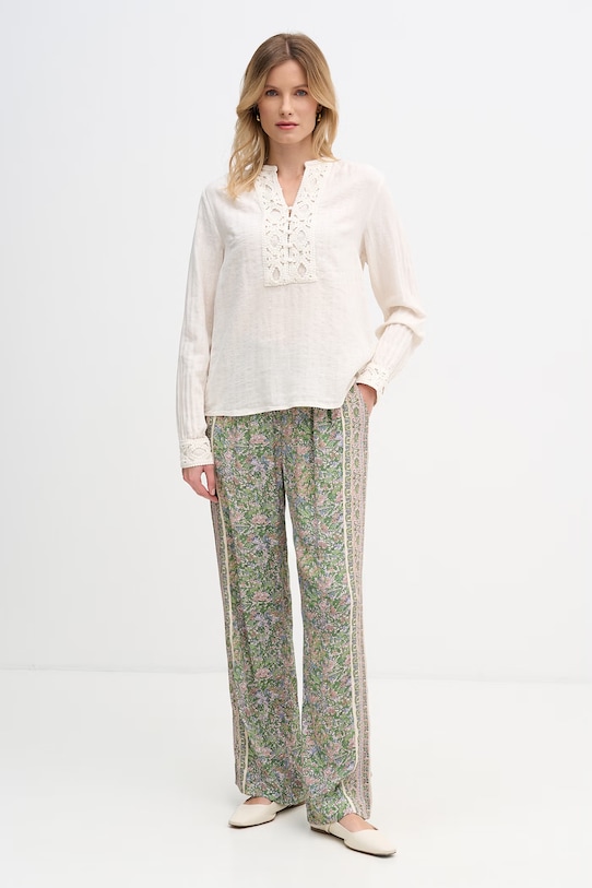 Mos Mosh bluzka damska z lnem Evanda 176870 beżowy SS26