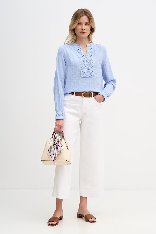 Mos Mosh bluzka damska z lnem Evanda 176870 niebieski SS26