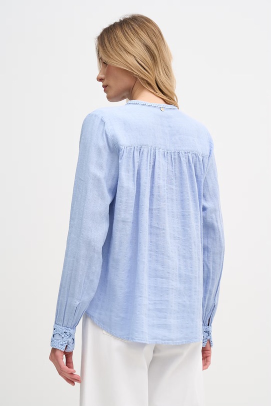 Odzież Mos Mosh bluzka damska z lnem Evanda 176870 niebieski