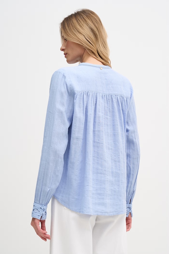 Odzież Mos Mosh bluzka damska z lnem Evanda 176870 niebieski