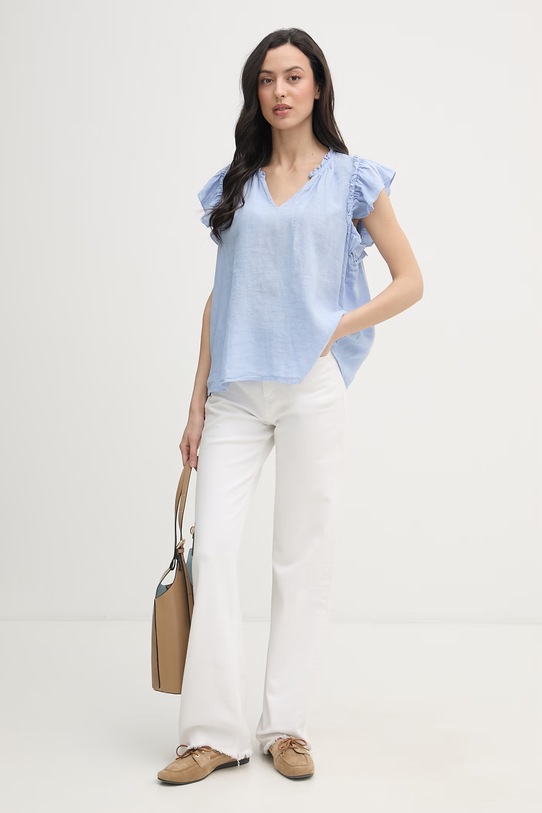 Mos Mosh bluzka damska lniana 178100 niebieski SS26