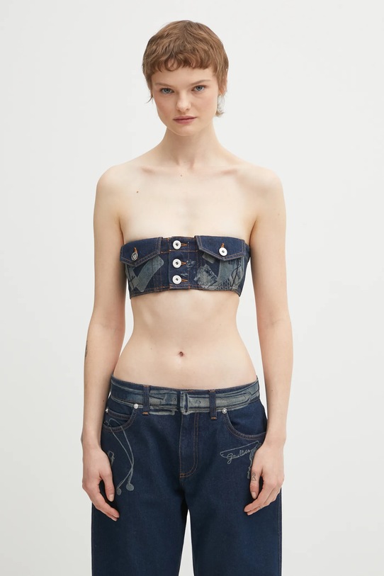 Jean Paul GAULTIER bluză subțire de blugi Trompe L'oeil Print casual albastru 26.01.W.BR014.D027