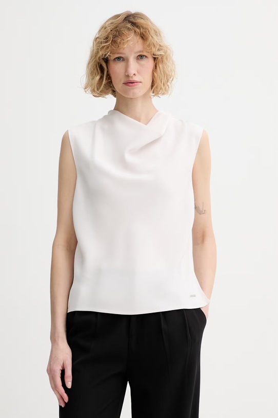 Calvin Klein τοπ γυναικείο από βισκόζη μπεζ LV044F161G