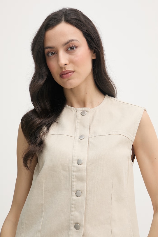 Barbour однобортный жилет для женщин из хлопка Daya бежевый LSH1747