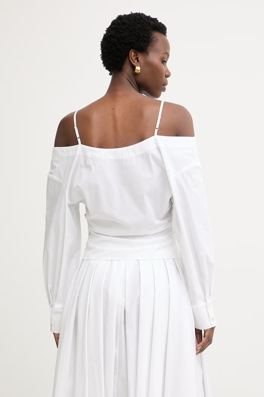 Odzież Simona Corsellini koszula kopertowa damska bawełniana P26CPBLC0101 biały