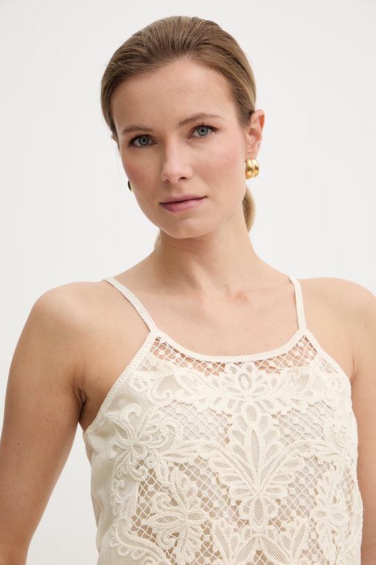 Twinset bluzka na ramiączkach damska z bawełny beżowy 261TP2580